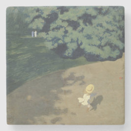 Unga flickor som springer efter en röd Boll (barnd Stenunderlägg