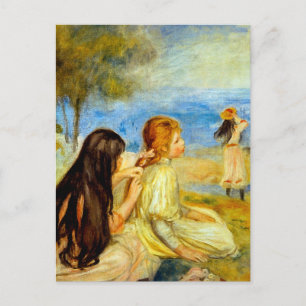 Unga flickor vid havet vacker Renoir-målning konst Vykort