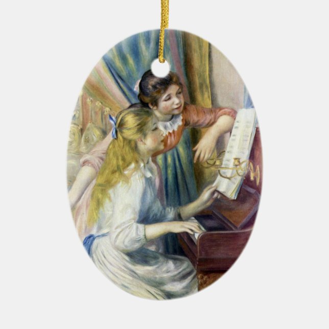 Unga flickor vid Piano av Pierre Renoir Julgransprydnad Keramik (Framsidan)