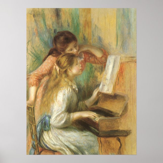 Unga flickor vid piano av Pierre Renoir Poster (Framsidan)