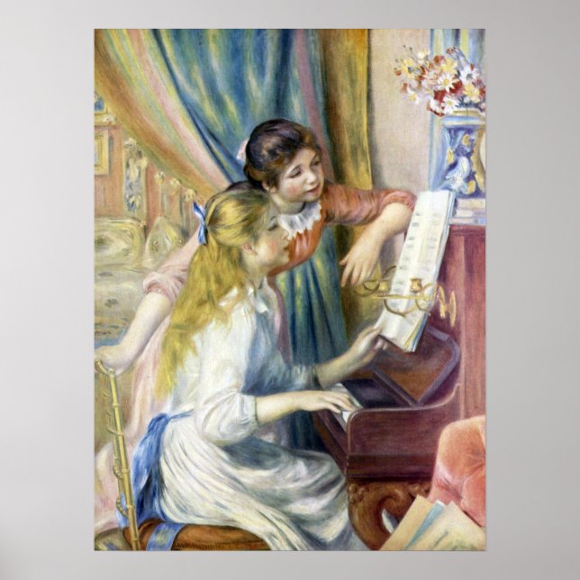 Unga flickor vid Piano av Pierre Renoir Poster (Framsidan)