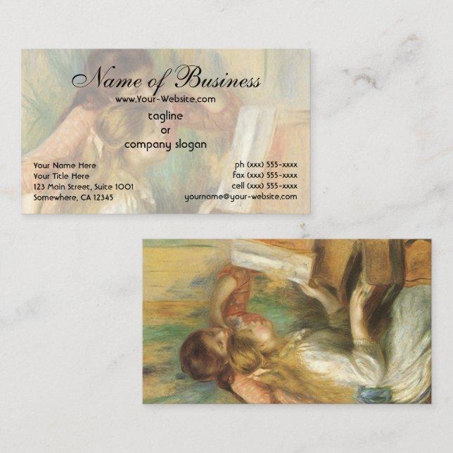 Unga flickor vid pianot av Pierre Auguste Renoir Visitkort (Fram/baksida)