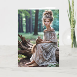 Unga födelsemeddelande kvinnor med ekorre kort