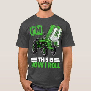 Unga Grönt Farm Tractor 4e födelsedagen Gift 4 år T Shirt