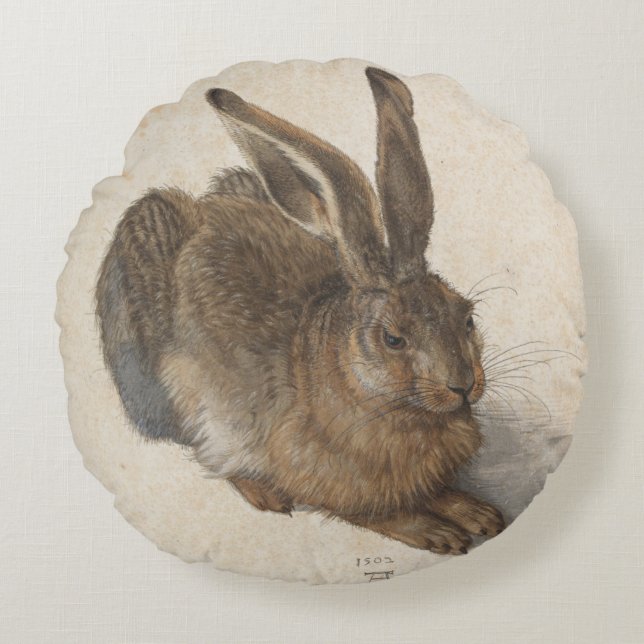 Unga Hare av Albrecht Durer Rund Kudde (Framsidan)