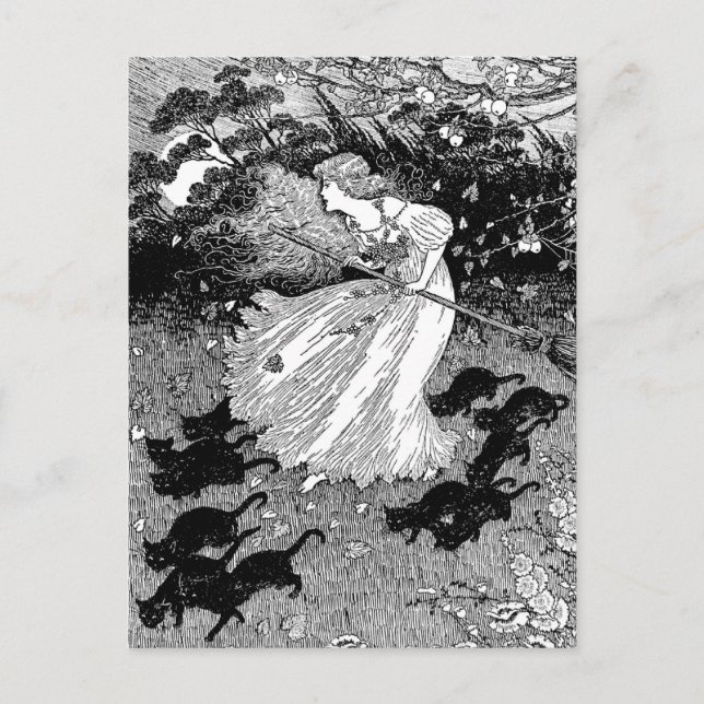 Unga häxor och svarta katter vykort (Framsida)