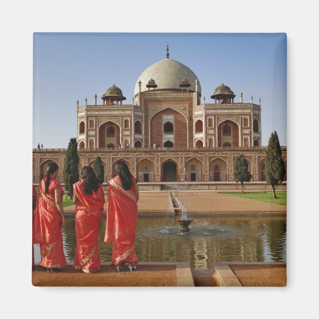 Unga indiska damer och Humayuns grav, Delhi, Magnet (Framsidan)