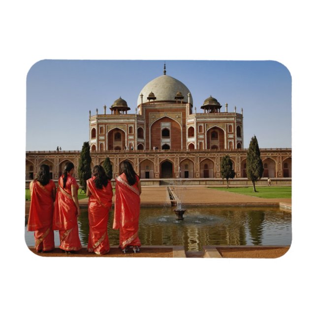 Unga indiska damer och Humayuns grav, Delhi, Magnet (Horisontell)