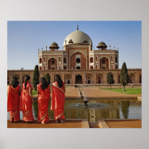 Unga indiska damer och Humayuns grav, Delhi, Poster
