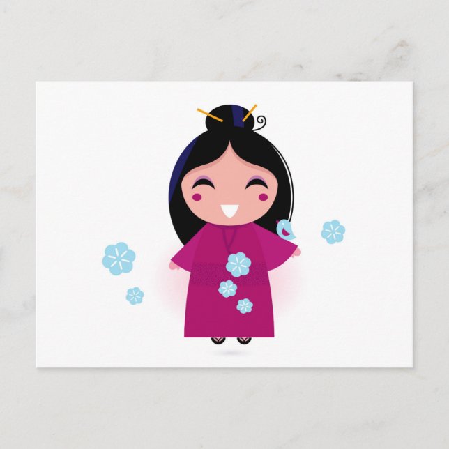 Unga japanska kvinnor i Kimono-vykort Vykort (Framsida)