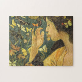 Unga japanska kvinnor med vackra fjärilar pussel