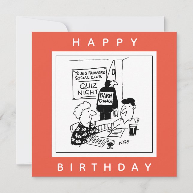 Unga jordbrukare har en Quiz Natt-Tecknad Kort (Framsida)