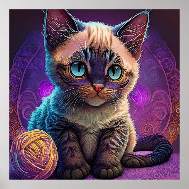 Unga kattungar med blå ögon och garnboll poster (Framsidan)