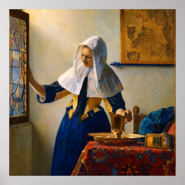 Unga kvinna med vattenkanna av Vermeer Poster (Framsidan)