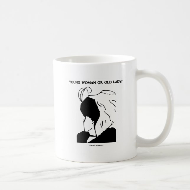 Unga kvinnor eller gamla Dam? (Optisk bild) Kaffemugg (Höger)