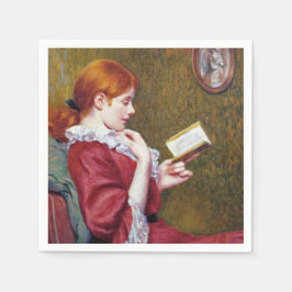 Unga kvinnor med rött hår som läser Bra Bok Pappersservett