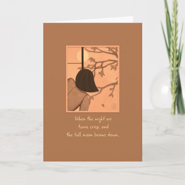 Unga kvinnor på Shoji Skärm Full Moon och Mooncake Kort (Framsida)