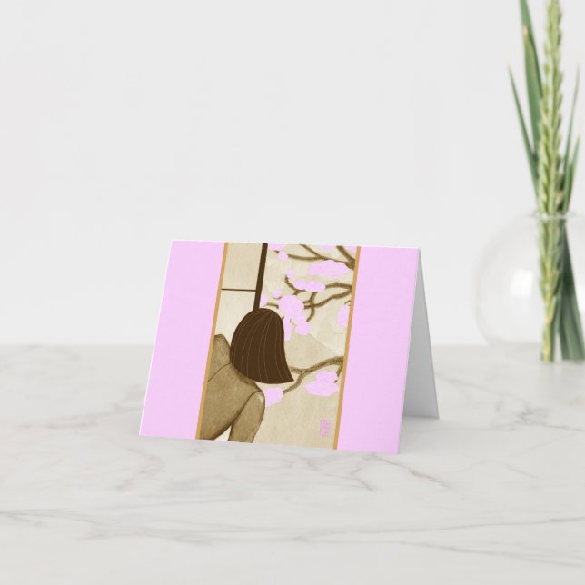 Unga kvinnor på Shoji Skärm VÅR Blank Note Kort (Framsida)
