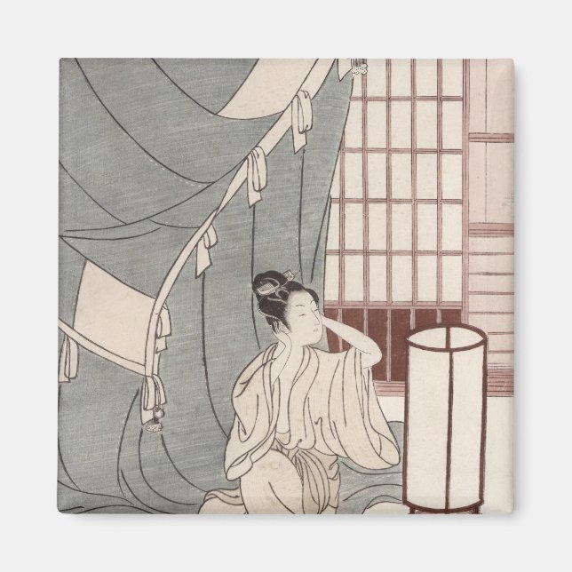 Unga kvinnor som knackar av myggnät, 1766 magnet (Framsidan)