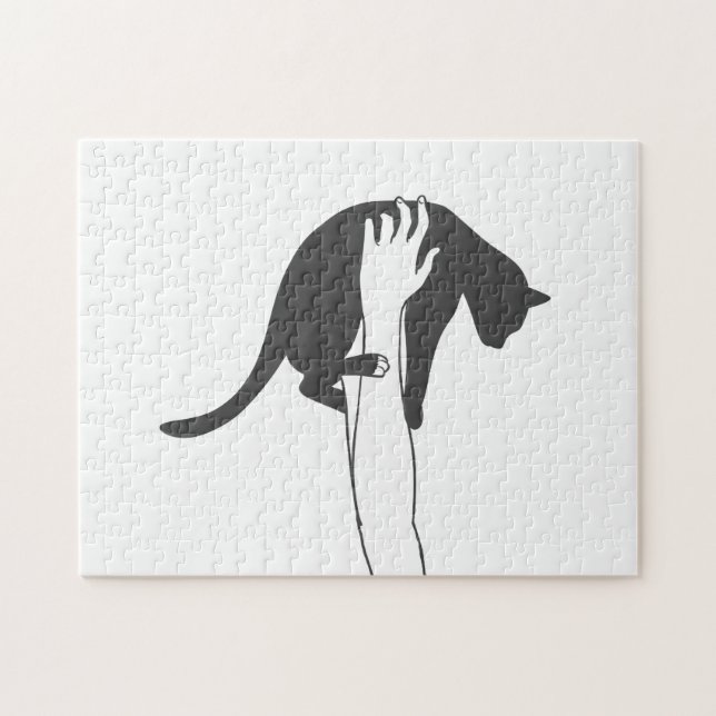 Unga kvinnor som lyfter katt - Välj bakgrund färg Pussel (Horisontell)