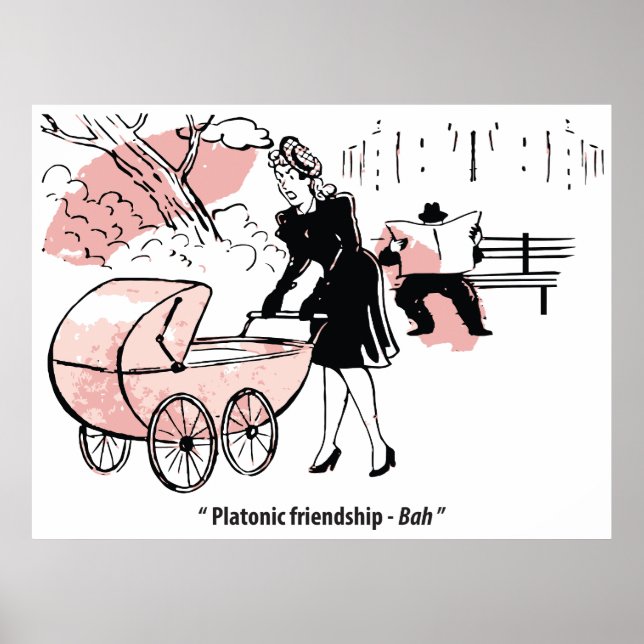 Unga mamma med bebis, barnvagn, humor, rolig poster (Framsidan)