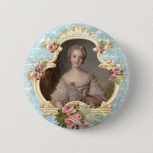 Unga Marie Antoinette i Rosa ros Button Pin Knapp