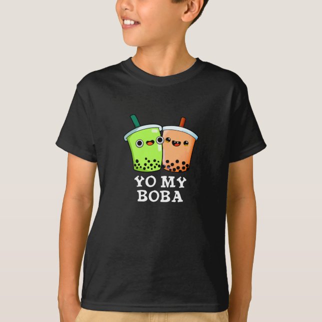 Unga min Boba Funny Boba Tea Pun Mörk BG T Shirt (Framsida)