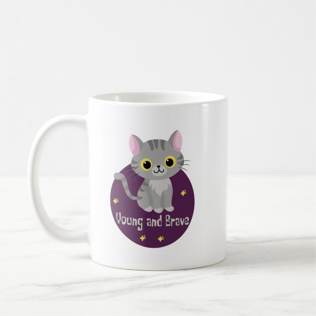 Unga och modiga Kawaii sött grått-kattleende Kaffemugg (Vänster)