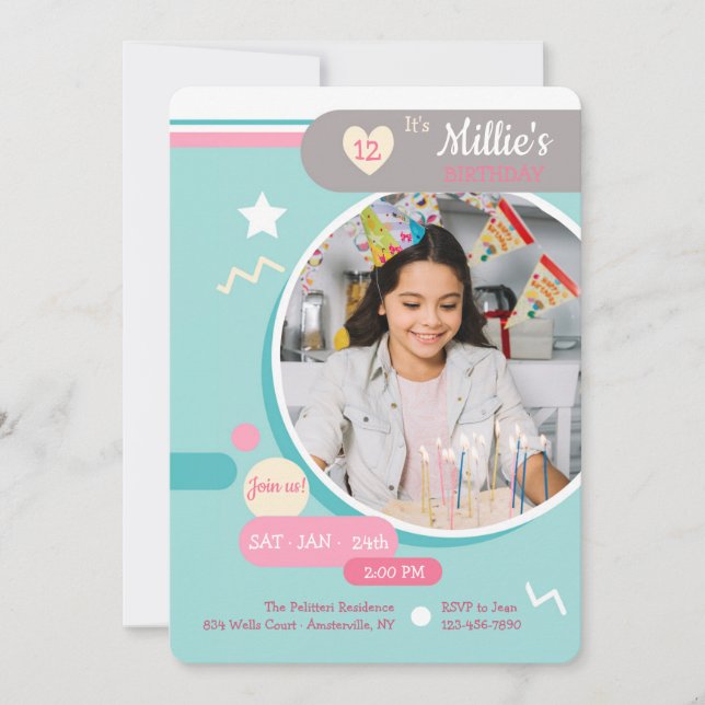 Unga på hjärta 1 Fotofödelsedagsinbjudan Inbjudningar (Framsida)