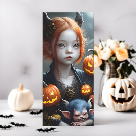 Unga Rödhåriget Demon med Pet Halloween-kort