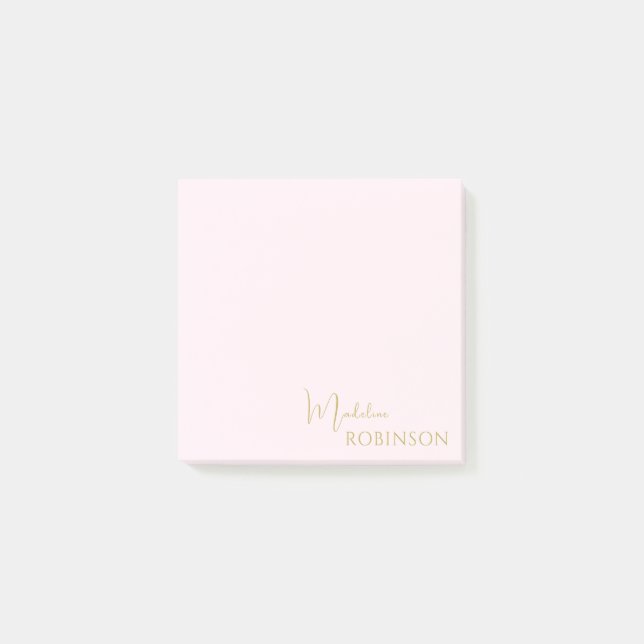 Unga  Rosa Guld Minimalistiskt monogram Post-it Block (Framsida)