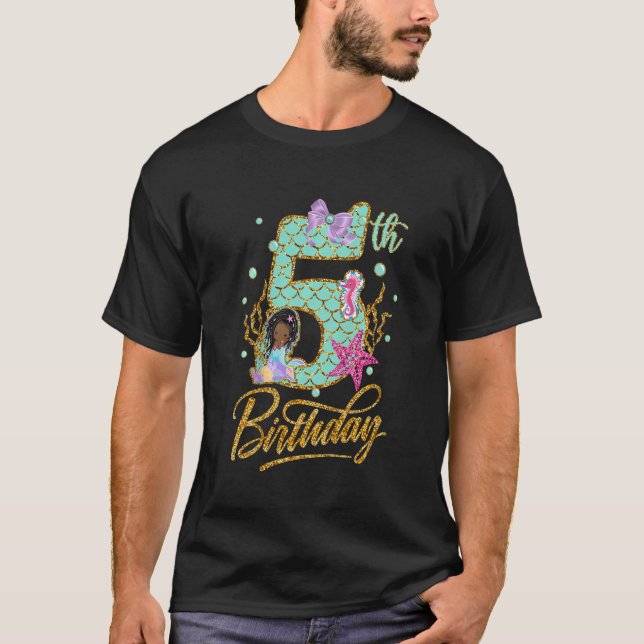 Unga, Sjöjungfru 5:e födelsedagskalan afrikanskt T Shirt (Framsida)