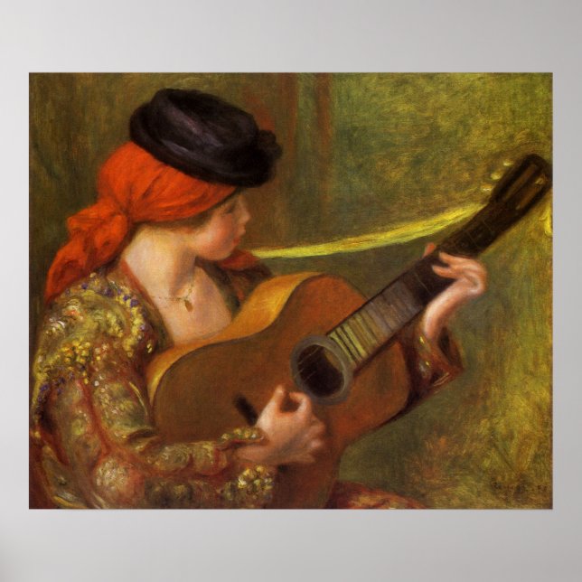 Unga spanska kvinna med gitarr av Pierre Renoir Poster (Framsidan)