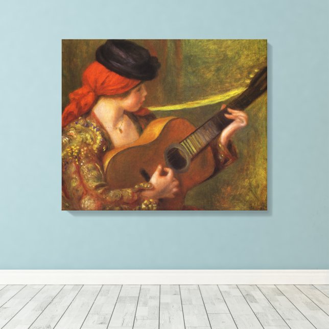 Unga spanska kvinnan med en gitarr av Pierre Renoi Canvastryck (Insitu (trägolv))