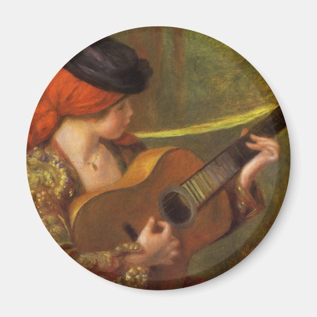 Unga spanska kvinnan med en gitarr av Pierre Renoi Magnet (Framsidan)
