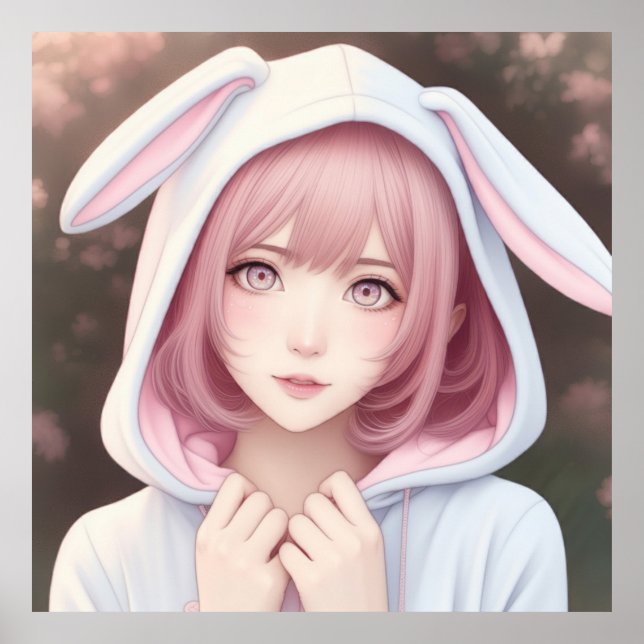 Unga tecken med Rosa Hair Poster (Framsidan)