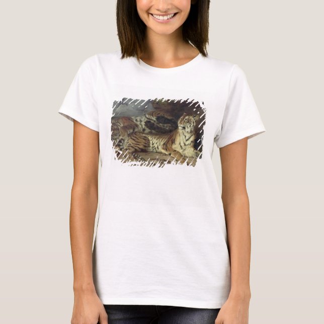 Unga tiger leker med mor, 1830 (olja på t-shirt (Framsida)