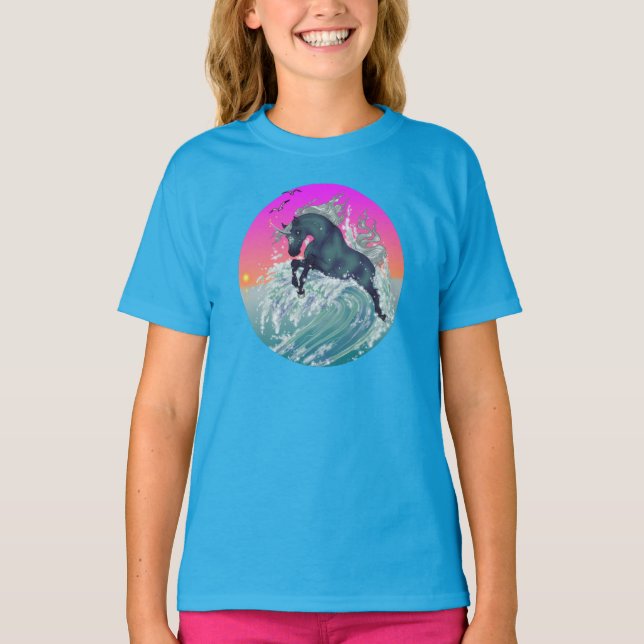 Unga Unicorn Shirt Large i Neon Blue Tee (Framsida)