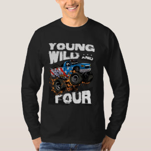 Unga, Vild och 4e födelsedagen Boy Monster Lastbil T Shirt