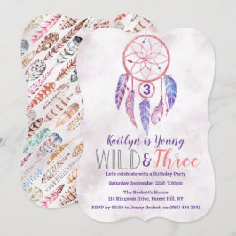 Unga, Vild och tre Boho 3:e födelsedagsinbjudan Inbjudningar