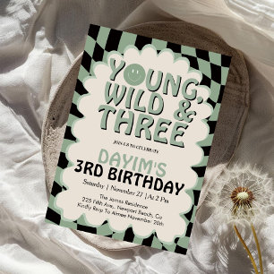 Unga Vilda & Three Retro 3-års Födelsedagsfest Inbjudningar