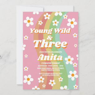 Unga vilda tre groovy 3:e rosa flickor retro 1970- inbjudningar