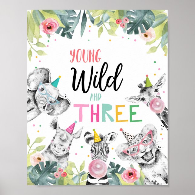 Unga Vilder och Safari Party Animals-skylt Poster (Framsidan)