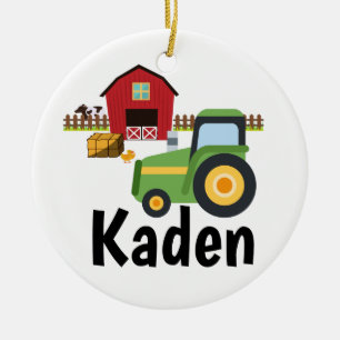 Ungar för personligtraktorlantgård julgransprydnad keramik