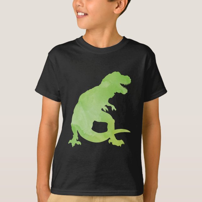 Ungar görar grön vattenfärgdinosauren T-Rex T Shirt (Framsida)