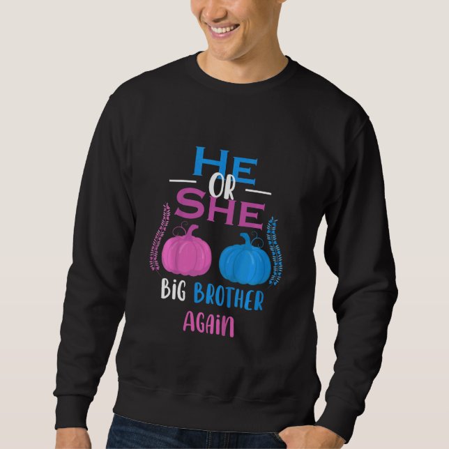 Ungar han eller hon Big Brother igen Gender Reveal Lång Ärmad Tröja (Framsida)