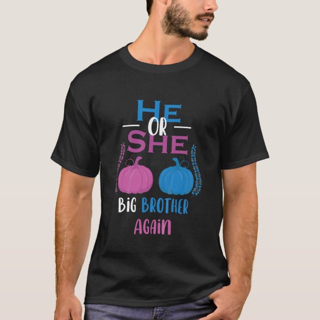 Ungar han eller hon Big Brother igen Gender Reveal T Shirt (Framsida)