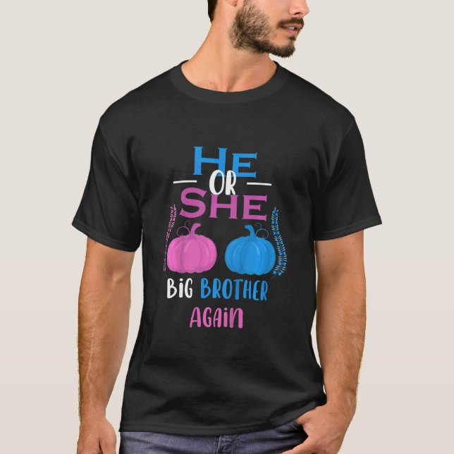 Ungar han eller hon Big Brother igen Gender Reveal T Shirt (Framsida)