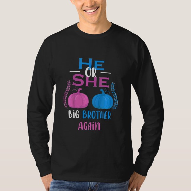 Ungar han eller hon Big Brother igen Gender Reveal T Shirt (Framsida)