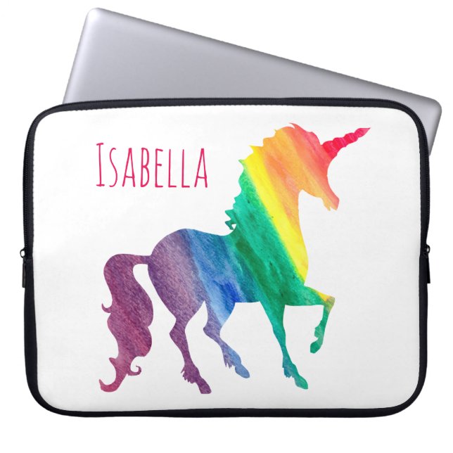 Ungar kyler färgrik vattenfärgregnbågeUnicorn Laptop Sleeve (Framsidan)